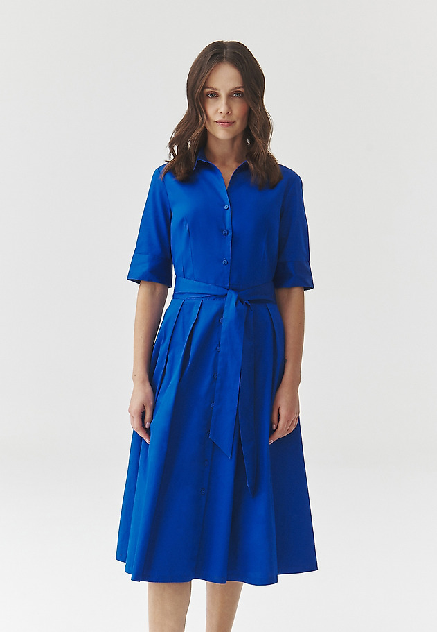 SHORT-SLEEVED FLARED MIDI DRESS — NIKI SHORT-SLEEVED FLARED MIDI DRESS — NIKI BLUE 6