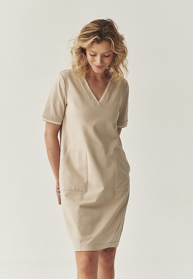 COTTON DRESS WITH A ‘BARREL’ CUT - RALIJA COTTON DRESS WITH A ‘BARREL’ CUT - RALIJA BEŻOWY 2