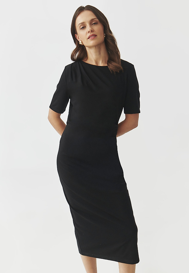 FITTED MIDI DRESS WITH PLEATING — PRIMROSE FITTED MIDI DRESS WITH PLEATING — PRIMROSE CZARNY 1