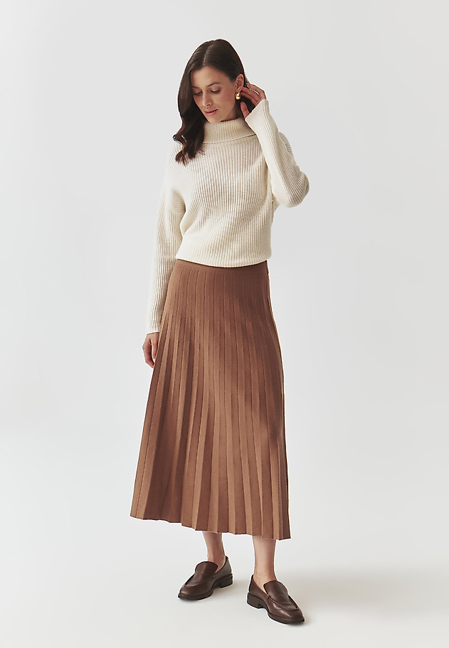 PLEATED MIDI SKIRT IN CHUNKY KNIT FABRIC — WOTO PLEATED MIDI SKIRT IN CHUNKY KNIT FABRIC — WOTO BEŻOWY 4
