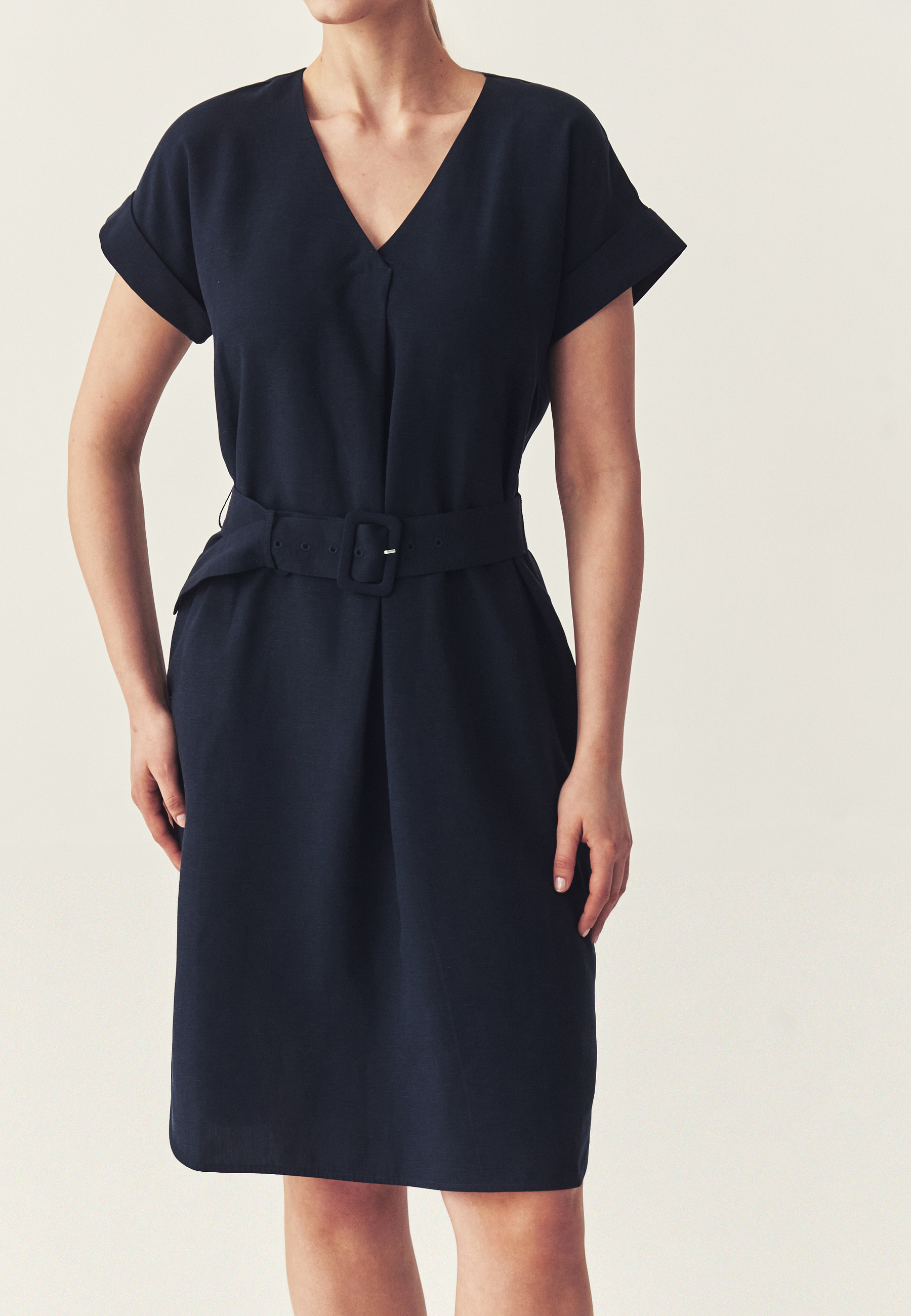 SHORT DRESS WITH LINEN - LORIALA NAVY BLUE 2