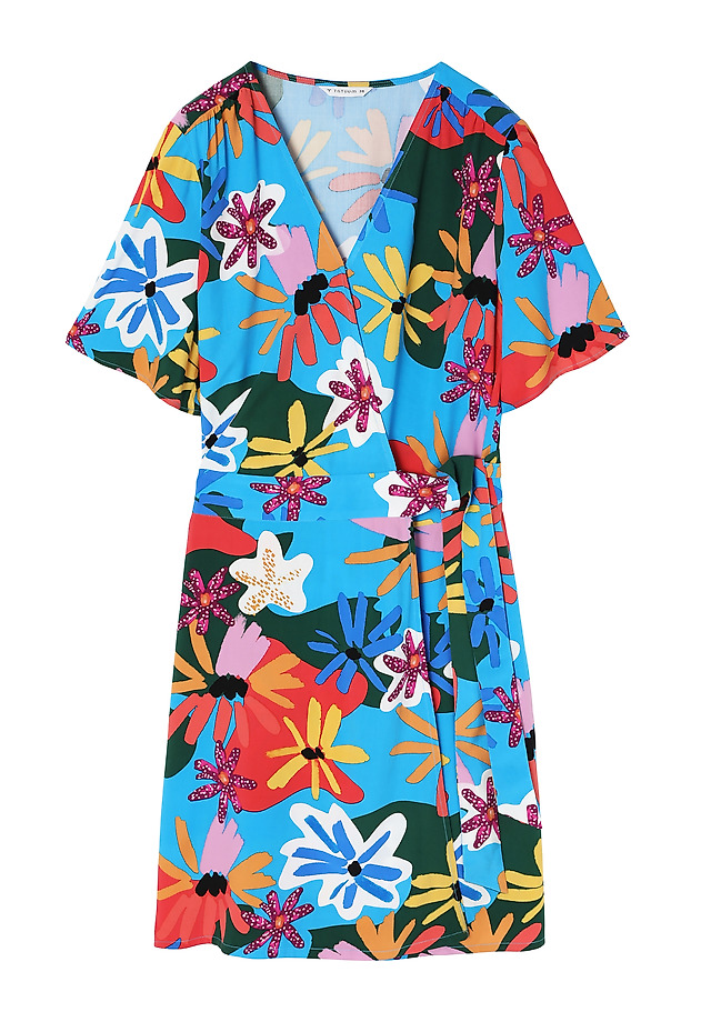 KWIECISTA WISKOZOWA SUKIENKA KOPERTOWA Z KRÓTKIM RĘKAWEM - TAKTI 1 KWIECISTA WISKOZOWA SUKIENKA KOPERTOWA Z KRÓTKIM RĘKAWEM - TAKTI 1 MULTIKOLOR 6