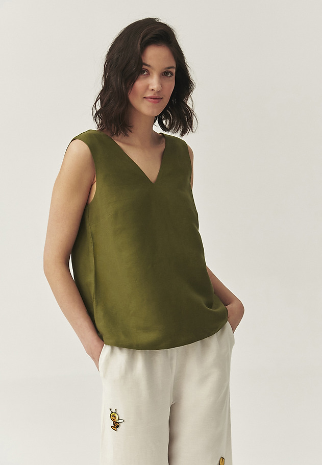 BLUZA IZ LANENIH IN VISKOZNIH MATERIALOV - BIMI BLUZA IZ LANENIH IN VISKOZNIH MATERIALOV - BIMI KAKI 1