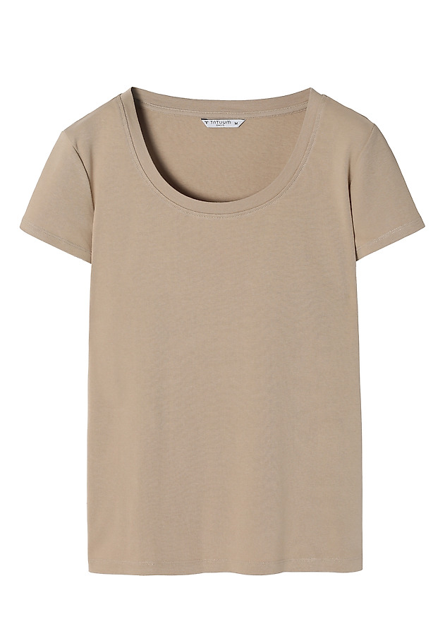 DOPASOWANY BAWEŁNIANY T-SHIRT DAMSKI - ANTONINA DOPASOWANY BAWEŁNIANY T-SHIRT DAMSKI - ANTONINA BEŻOWY 6