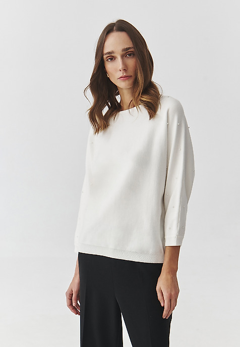 LADIES' JUMPER WITH DECORATIVE PEARLS — PERLO 1 ECRU 2