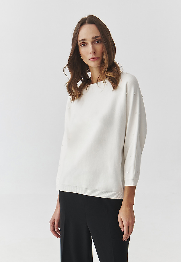 LADIES' JUMPER WITH DECORATIVE PEARLS — PERLO 1 LADIES' JUMPER WITH DECORATIVE PEARLS — PERLO 1 ECRU 1