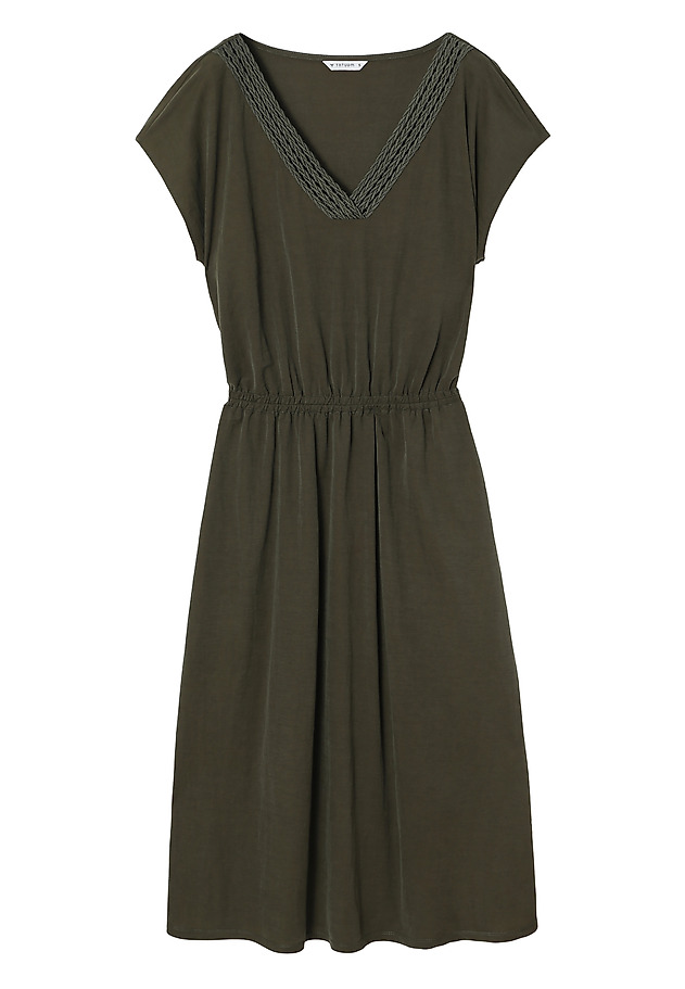 LADIES’ MIDI DRESS WITH DECORATIVE V-SHAPED NECKLINE - BONEA LADIES’ MIDI DRESS WITH DECORATIVE V-SHAPED NECKLINE - BONEA KHAKI 5