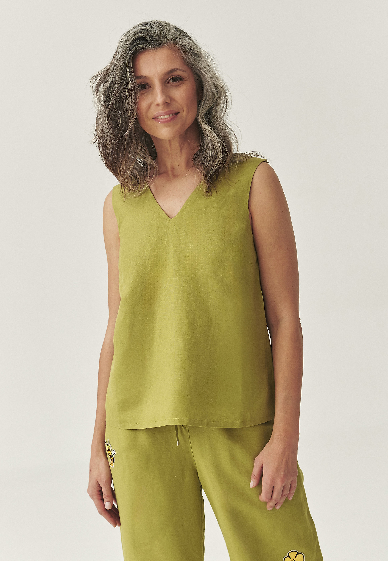 BLOUSE IN LINEN AND VISCOSE - BIMI BLOUSE IN LINEN AND VISCOSE - BIMI GREEN 110562