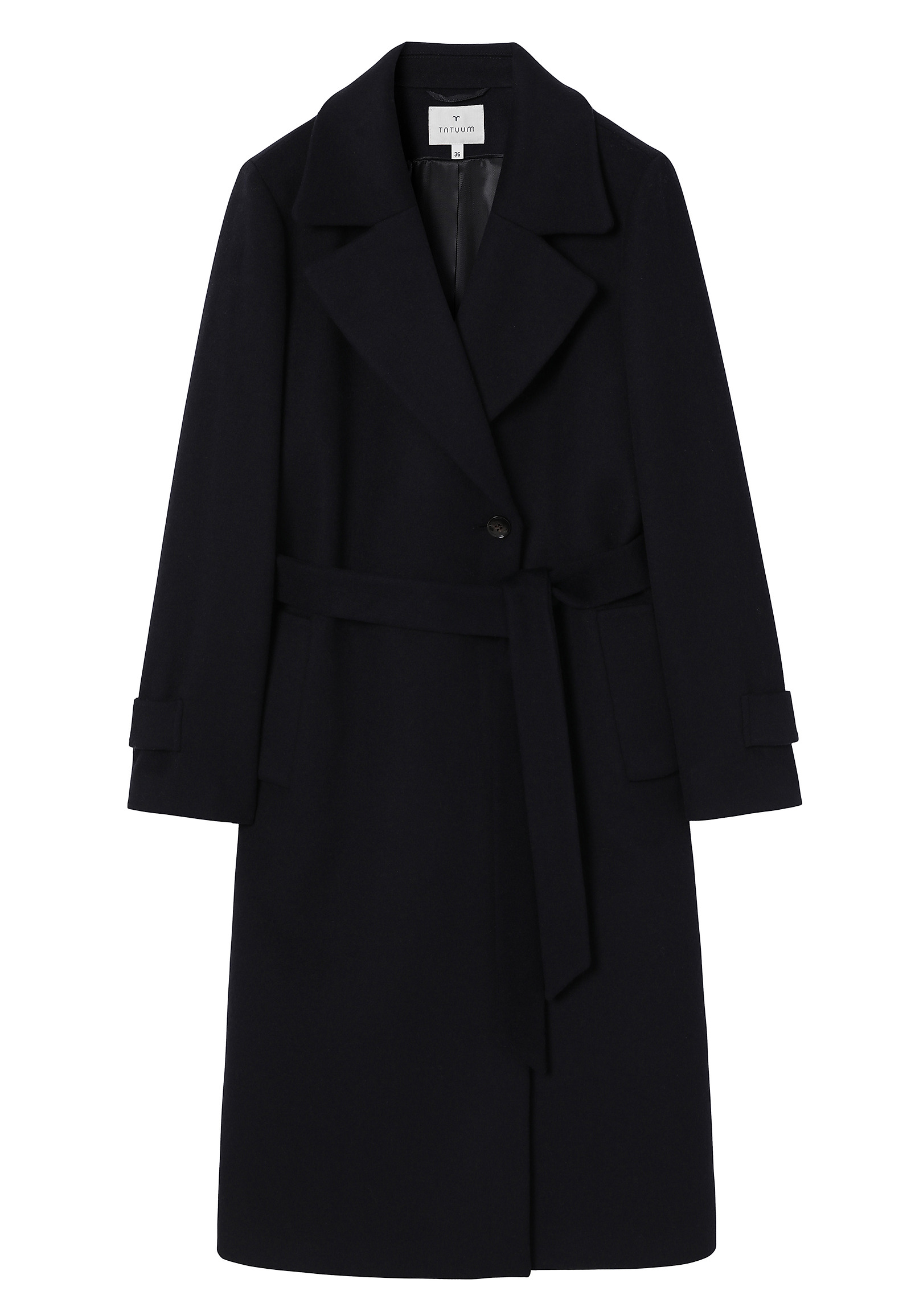 WOOL COAT WITH BELT - SIDE WOOL COAT WITH BELT - SIDE TMAVĚ MODRÁ 116485