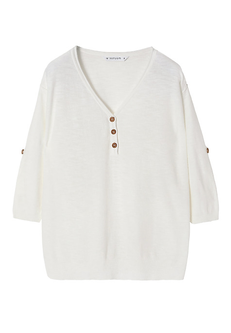 HÖLGYEK PAMUT BLÚZ FELGÖNGYÖLT UJJÚ - LILA EKRÜ 2