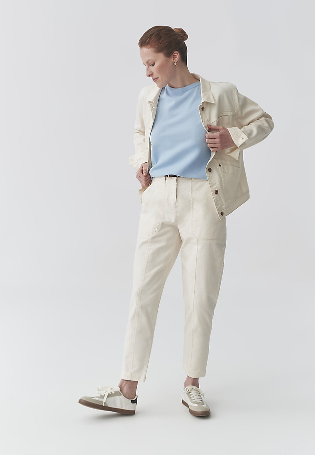 COTTON STRAIGHT LEG TROUSERS - VERONIKO COTTON STRAIGHT LEG TROUSERS - VERONIKO BEŻOWY 1