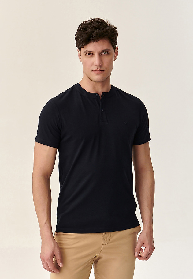 MEN'S POLO SHIRT WITHOUT A COLLAR SIMON 2 MEN'S POLO SHIRT WITHOUT A COLLAR SIMON 2 GRANATOWY 3