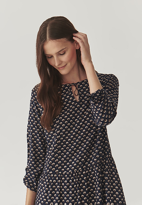 LADIES’ PATTERNED DRESS WITH LONG SLEEVES AND A DECORATIVE RUFFLE - CYNTHIA MULTICOLOR 2