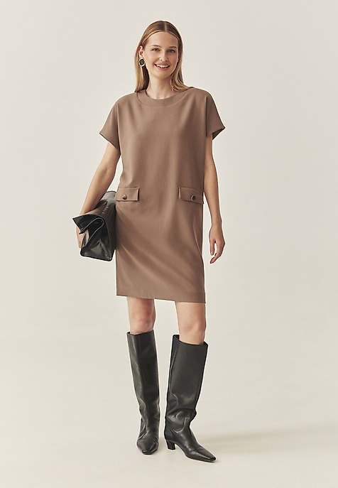 LADIES’ DRESS WITH DECORATIVE POCKETS - MENIRKO BEIGE 2