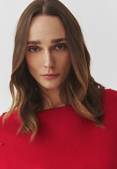 HÖLGYEK KARDIGÁN DÍSZGOLYÓKKAL — PERLO PIROS 2