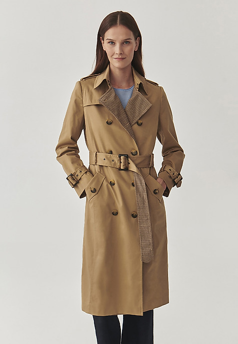 PONADCZASOWY TKANINOWY PŁASZCZ DAMSKI TYPU TRENCZ - MONA BEŻOWY 2