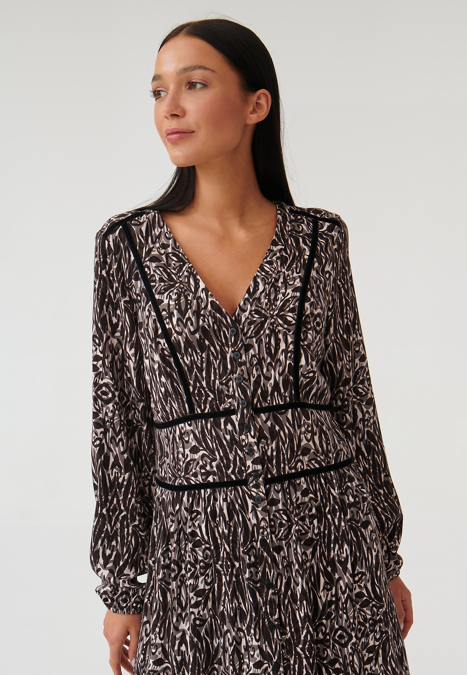 PATTERNED FABRIC DRESS WITH RUFFLE - ANLI PATTERNED FABRIC DRESS WITH RUFFLE - ANLI MULTICOLOR 90034