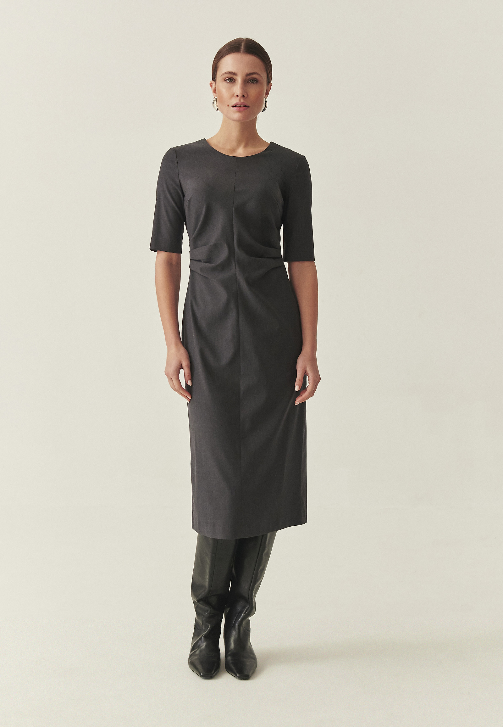 grey pencil dress Mesh Overlay Midi Pencil Dress in Grey