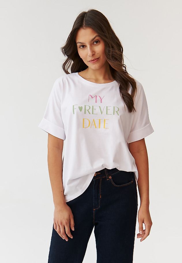 COMFORTABLE LADIES’ T-SHIRT WITH PRINTED INSCRIPTION - LIKE 1 COMFORTABLE LADIES’ T-SHIRT WITH PRINTED INSCRIPTION - LIKE 1 BIAŁY 3
