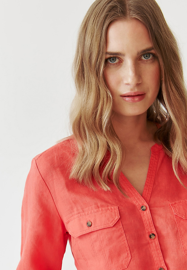 LADIES’ LINEN SHIRT WITH ROLLED-UP SLEEVES - JUSTYNA LADIES’ LINEN SHIRT WITH ROLLED-UP SLEEVES - JUSTYNA CZERWONY 4