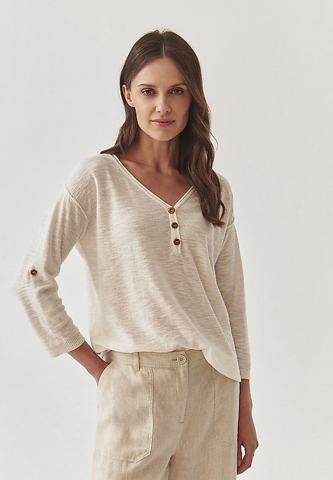 HÖLGYEK PAMUT BLÚZ FELGÖNGYÖLT UJJÚ - LILA EKRÜ 2