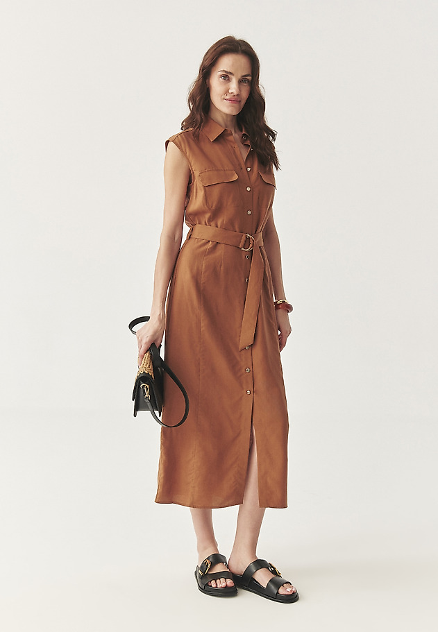 CAMEL-COLOURED LINEN SHIRT DRESS - MOKKA color BROWN CAMEL-COLOURED LINEN SHIRT DRESS - MOKKA color BROWN