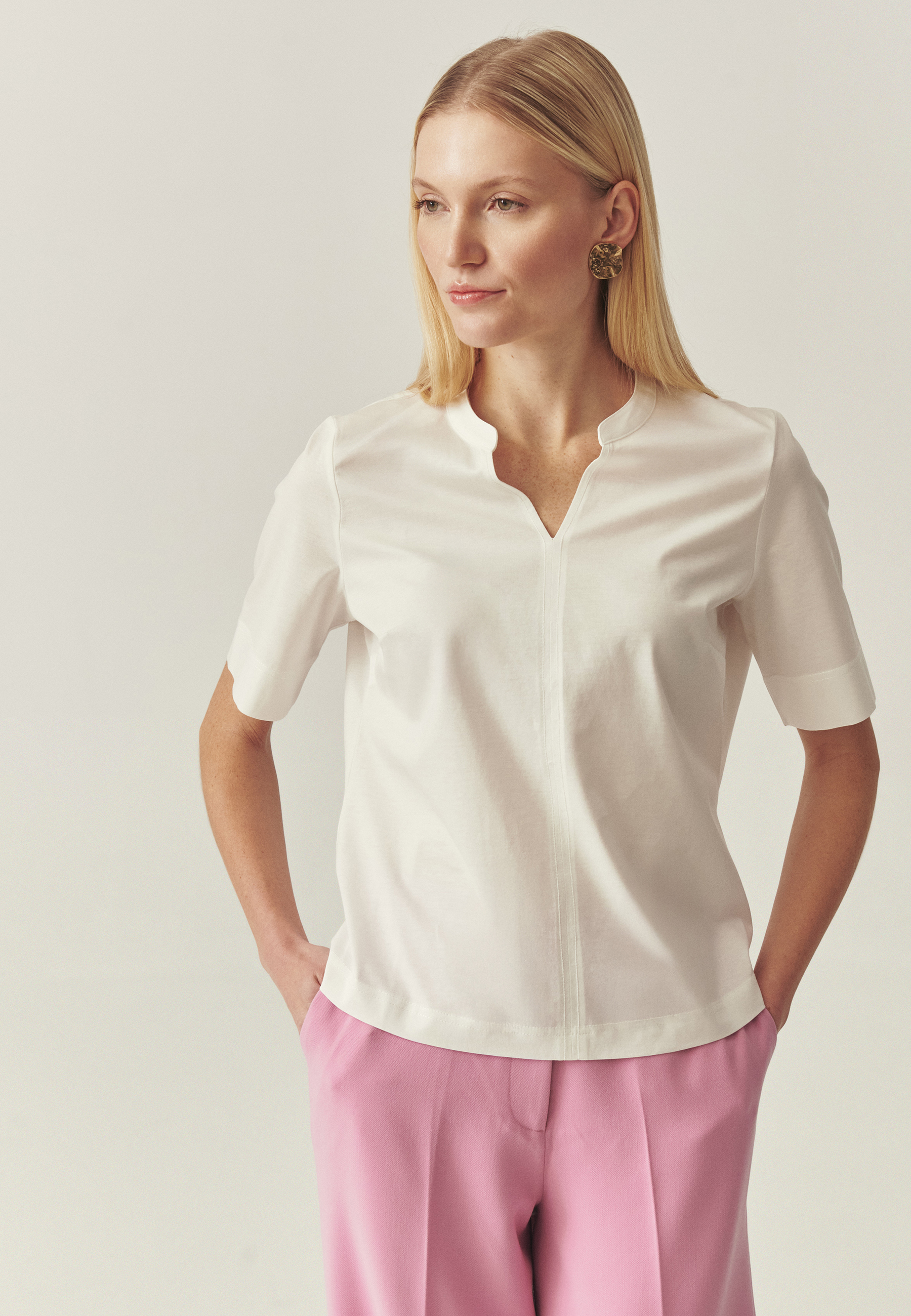 DÁMSKA BLÚZKA Z MERCERIZOVANEJ BAVLNY SO STOJAČIKOM – IVANA ECRU 2