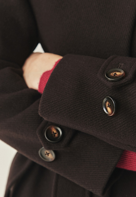 WOOLEN WOMEN'S COAT IN DARK CHOCOLATE BROWN - BORIMA BROWN 2