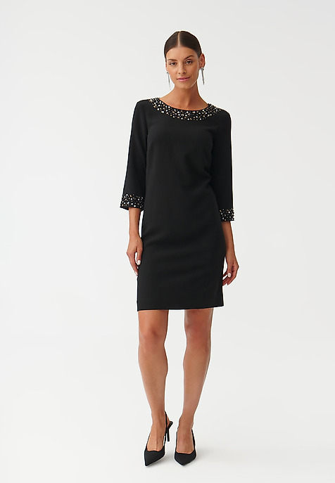 ROCHIE DIN ȚESĂTURĂ, CU APLICAȚII DECORATIVE LINTIKO NEGRU 2