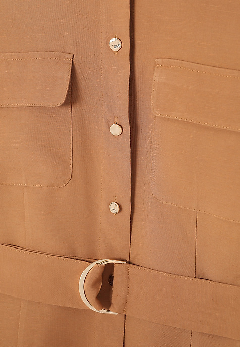 CAMEL-COLOURED LINEN SHIRT DRESS - MOKKA BEIGE 2
