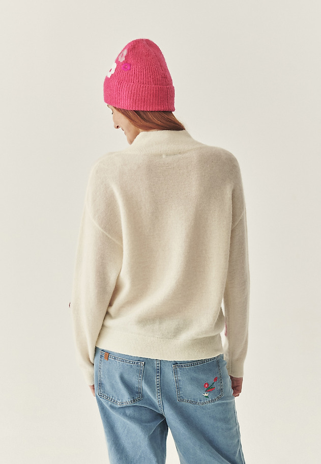 HAFTOWANY SWETER Z WEŁNĄ I MOHEREM - KIKO HAFTOWANY SWETER Z WEŁNĄ I MOHEREM - KIKO ECRU 2