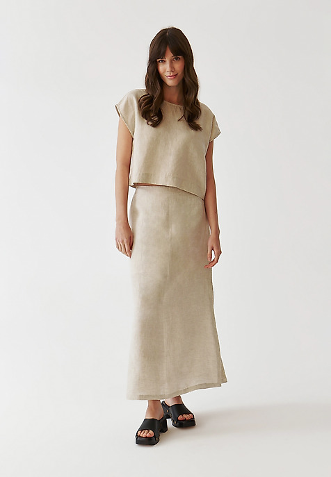 PRZEWIEWNA SPÓDNICA MIDI Z ROZPORKAMI PO BOKACH - SENO PRZEWIEWNA SPÓDNICA MIDI Z ROZPORKAMI PO BOKACH - SENO