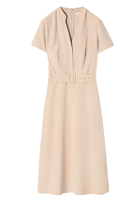 LADIES’ MIDI SHORT-SLEEVED DRESS WITH BELT AND A BUCKLE - KORMI BEIGE 2