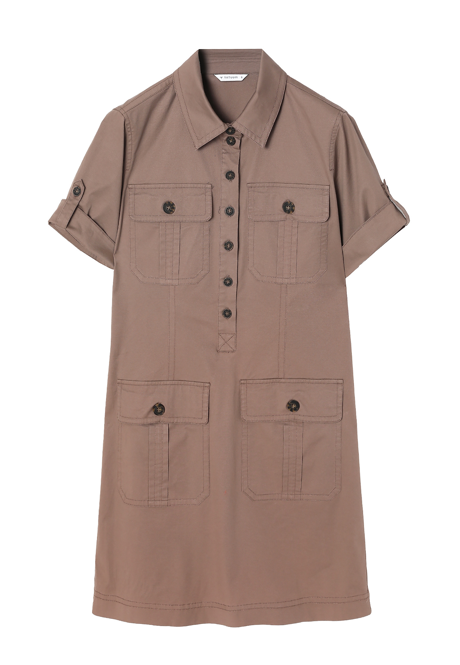 PLÁTĚNÉ KOŠILOVÉ ŠATY S VYHRNOVACÍMI RUKÁVY - SAPRITI PLÁTĚNÉ KOŠILOVÉ ŠATY S VYHRNOVACÍMI RUKÁVY - SAPRITI KHAKI 97066