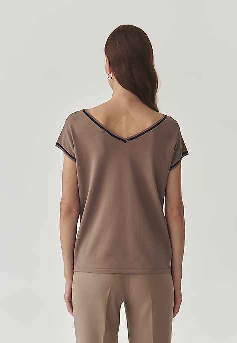 LADIES’ BLOUSE WITH A CONTRASTING RIBBING - SORA BEIGE 2