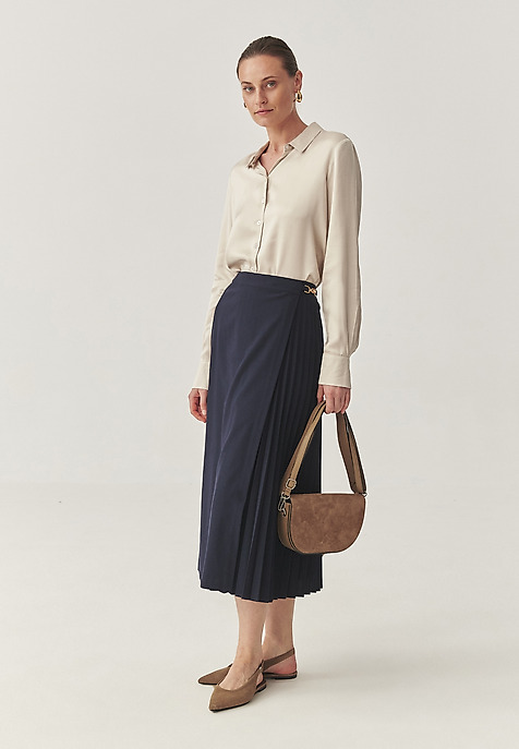 PLEATED MIDI SKIRT WITH BUCKLE- PLISONA NAVY BLUE 2