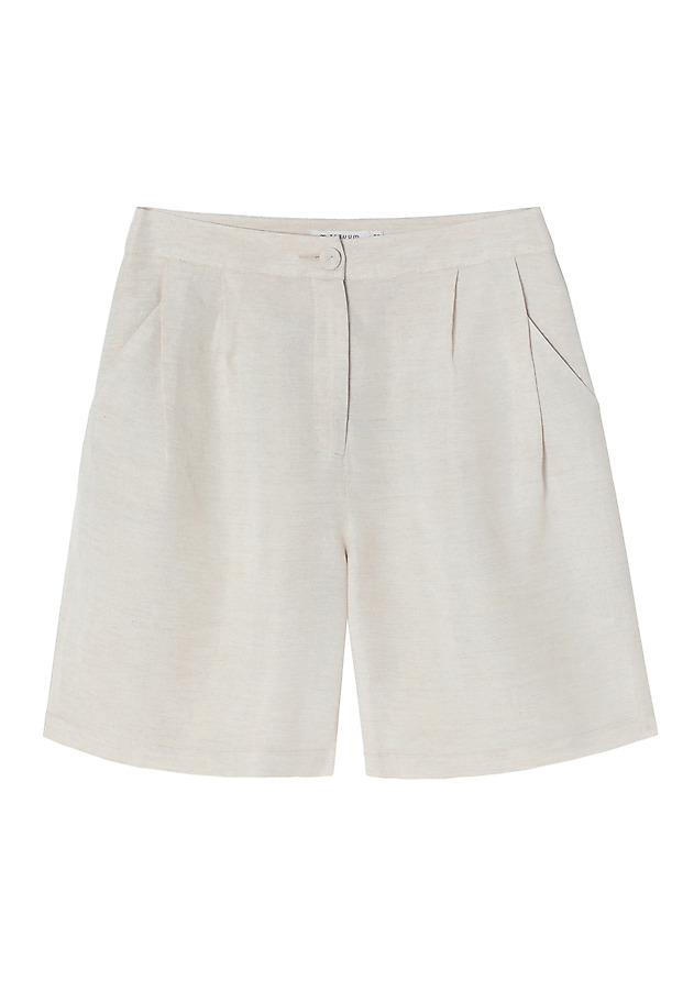 HIGH-WAISTED LINEN-VISCOSE SHORTS - LIANO HIGH-WAISTED LINEN-VISCOSE SHORTS - LIANO BEŻOWY 4