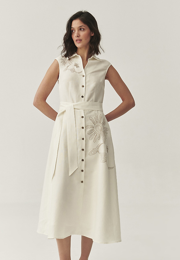 ROCHIE MIDI SCHMISSERIE DIN IN ȘI VISCOZĂ - RONNA ROCHIE MIDI SCHMISSERIE DIN IN ȘI VISCOZĂ - RONNA ECRU 2
