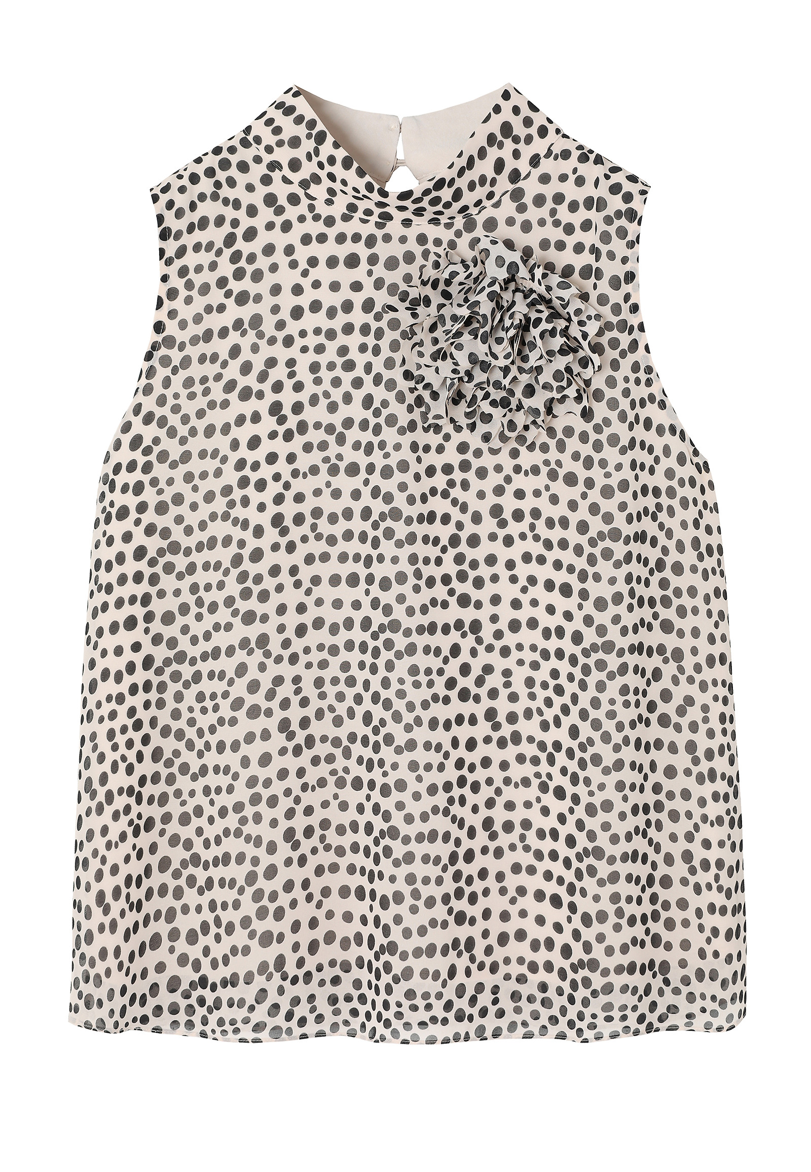 PATTERNED BLOUSE WITH FLORAL ACCENT - FLORIANA PATTERNED BLOUSE WITH FLORAL ACCENT - FLORIANA BEIGE 112228