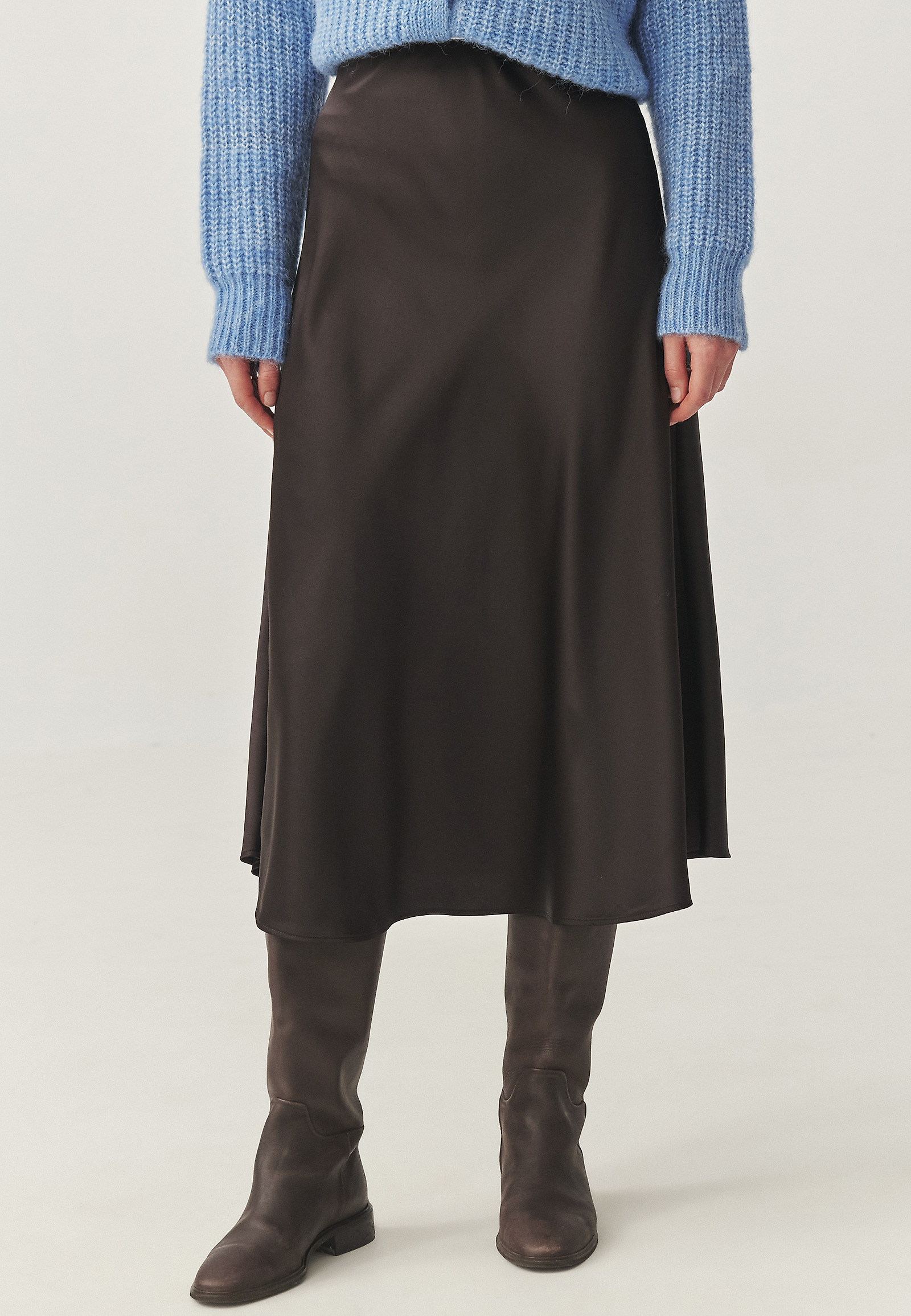 SATIN MIDI SKIRT - SATINI 4 SATIN MIDI SKIRT - SATINI 4 BROWN 114856