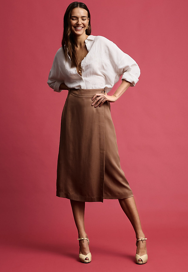 LYOCELL ENVELOPE SKIRT - SKINOS LYOCELL ENVELOPE SKIRT - SKINOS BEŻOWY 1