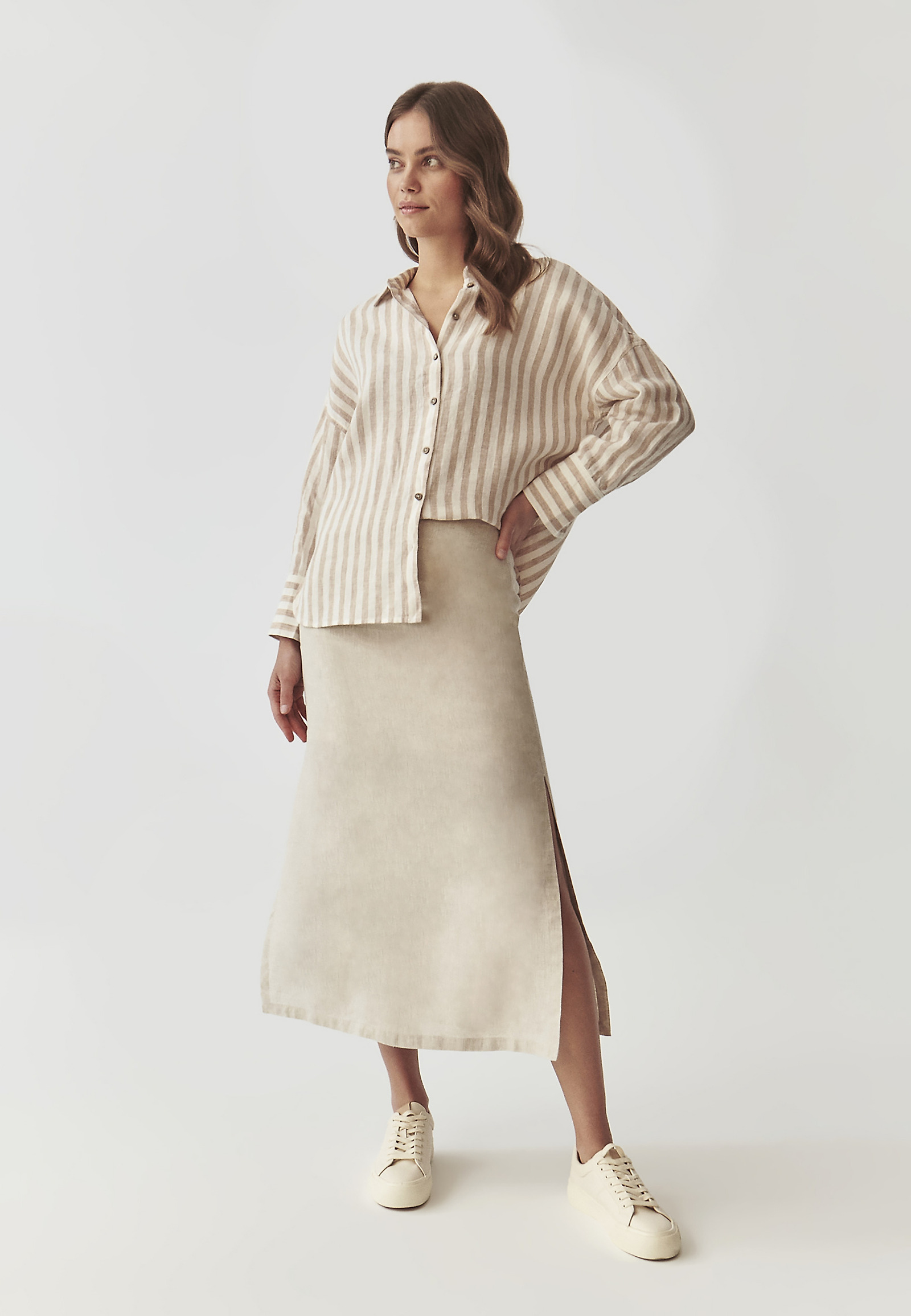 LANENA ČRTASTA BLUZA ZA ŽENSKE - ANDRAGIA LANENA ČRTASTA BLUZA ZA ŽENSKE - ANDRAGIA VEČBARVNA 98561
