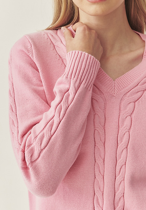 LADIES’ SWEATER IN CABLE KNIT STRUCTURE - WIRA PINK 2