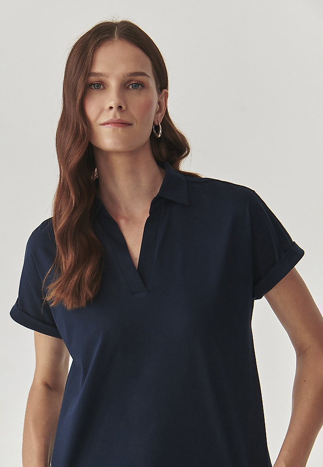 ŽENSKA BLUZA Z OVRATNIKOM - AMBRA ŽENSKA BLUZA Z OVRATNIKOM - AMBRA TEMNO MODRA 1