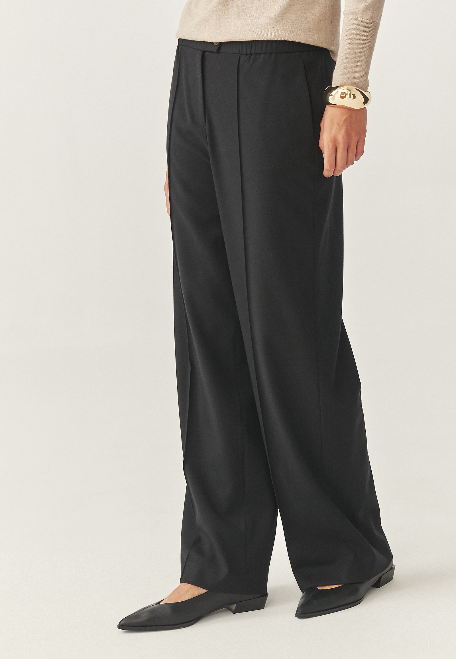 ELEGANCKIE SPODNIE WIDE LEG Z KANTEM - MINTO ELEGANCKIE SPODNIE WIDE LEG Z KANTEM - MINTO CZARNY 115553