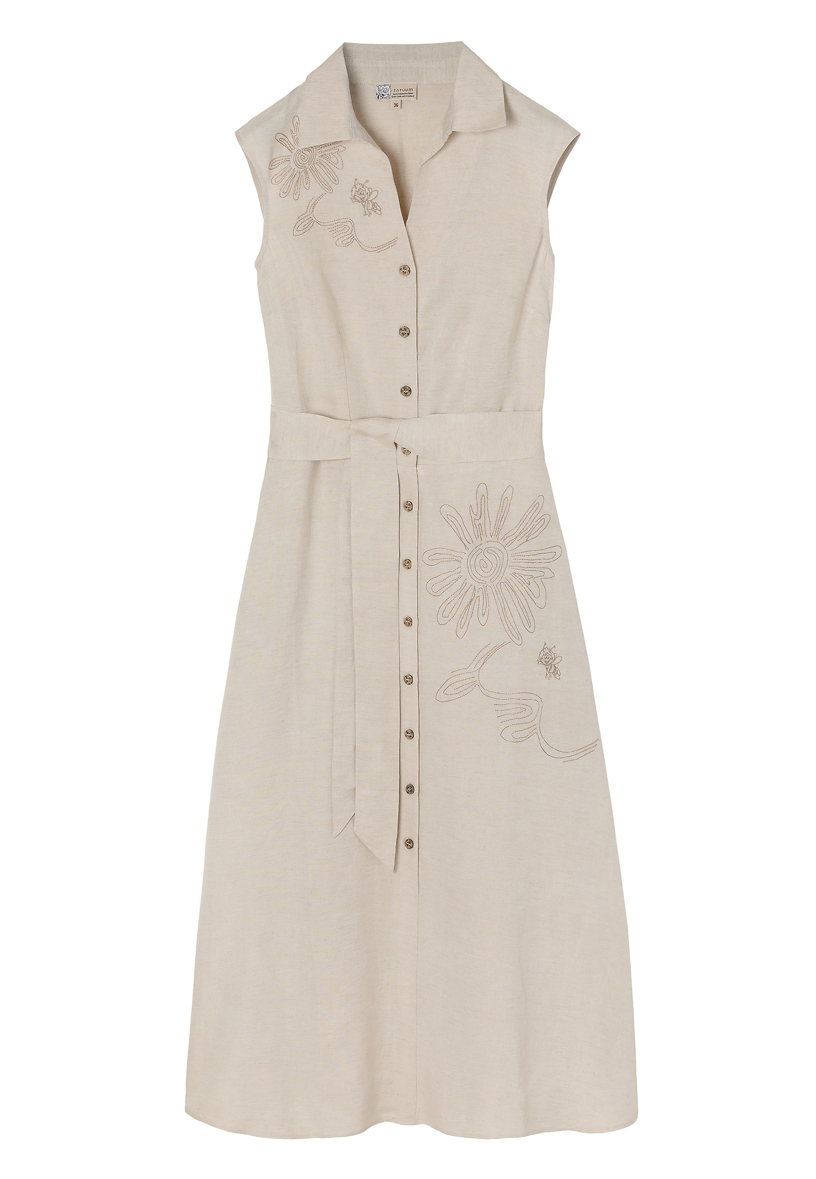 MIDI SCHMISSERIE DRESS IN LINEN AND VISCOSE - RONNA 1 MIDI SCHMISSERIE DRESS IN LINEN AND VISCOSE - RONNA 1 BEIGE 110366