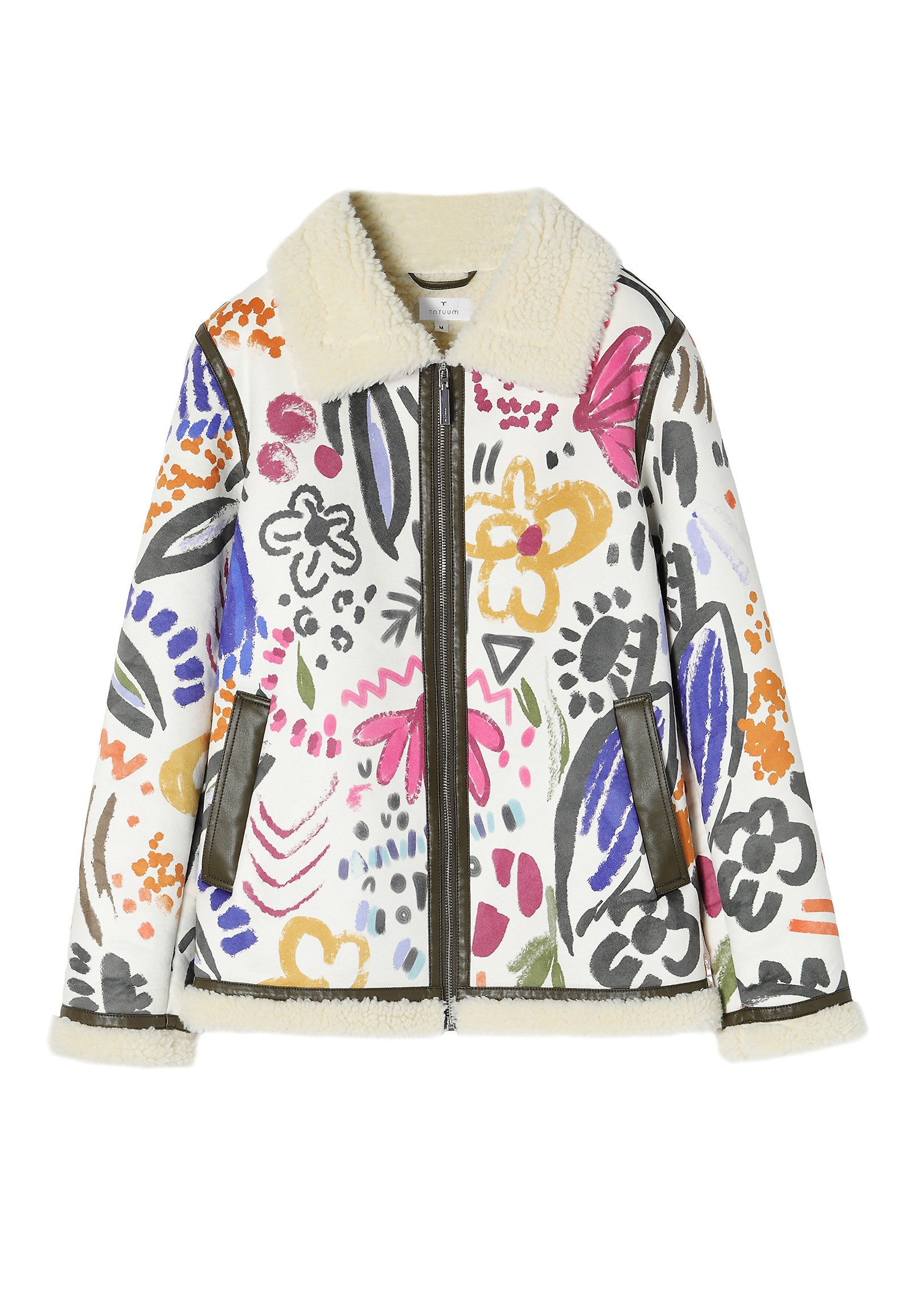 WZORZYSTA KURTKA DAMSKA DZIANINOWA TYPU KOŻUCH EMMA WZORZYSTA KURTKA DAMSKA DZIANINOWA TYPU KOŻUCH EMMA MULTIKOLOR 90840