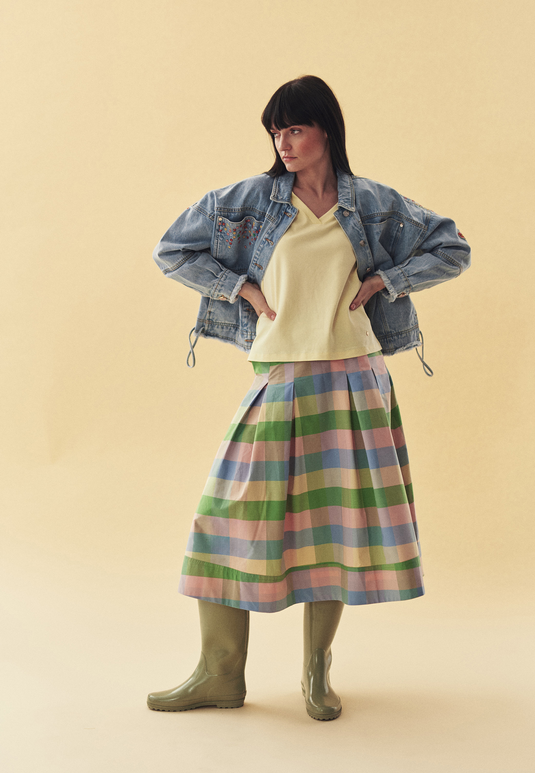 BAVLNĚNÁ SUKNĚ S PASTELOVÝM KOSTKOVANÝM VZOREM – TAFTIKO 3