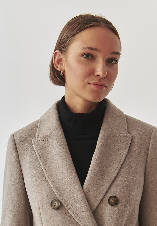 LADIES' FABRIC DOUBLE-BREASTED COAT - TELMA LADIES' FABRIC DOUBLE-BREASTED COAT - TELMA BEŻOWY 4