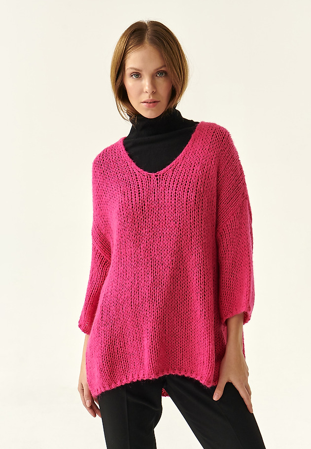 LOOSE SWEATER WITH VISIBLE WEAVE BAJANA LOOSE SWEATER WITH VISIBLE WEAVE BAJANA RÓŻOWY 3
